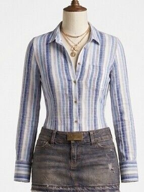 Organic Cotton Blue Striped Button-Up Shirt